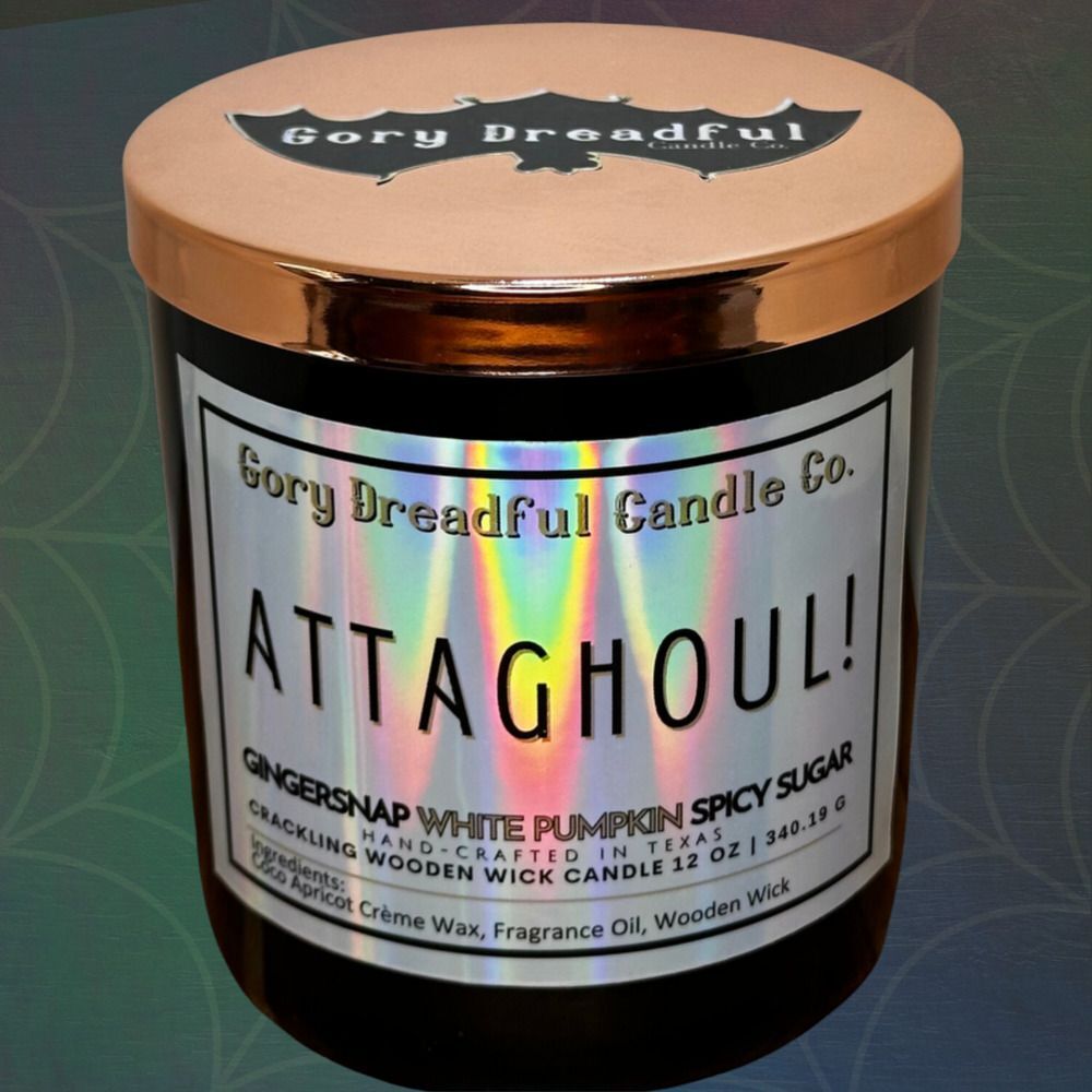 Attaghoul! Crackling Wooden Wick Candle: Gingersnap White Pumpkin Spicy Sugar
